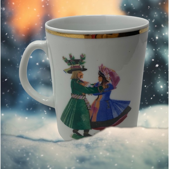 Favolina Polish Folk Dance Mug Vintage Gold Trim 10 oz - Picture 2 of 6